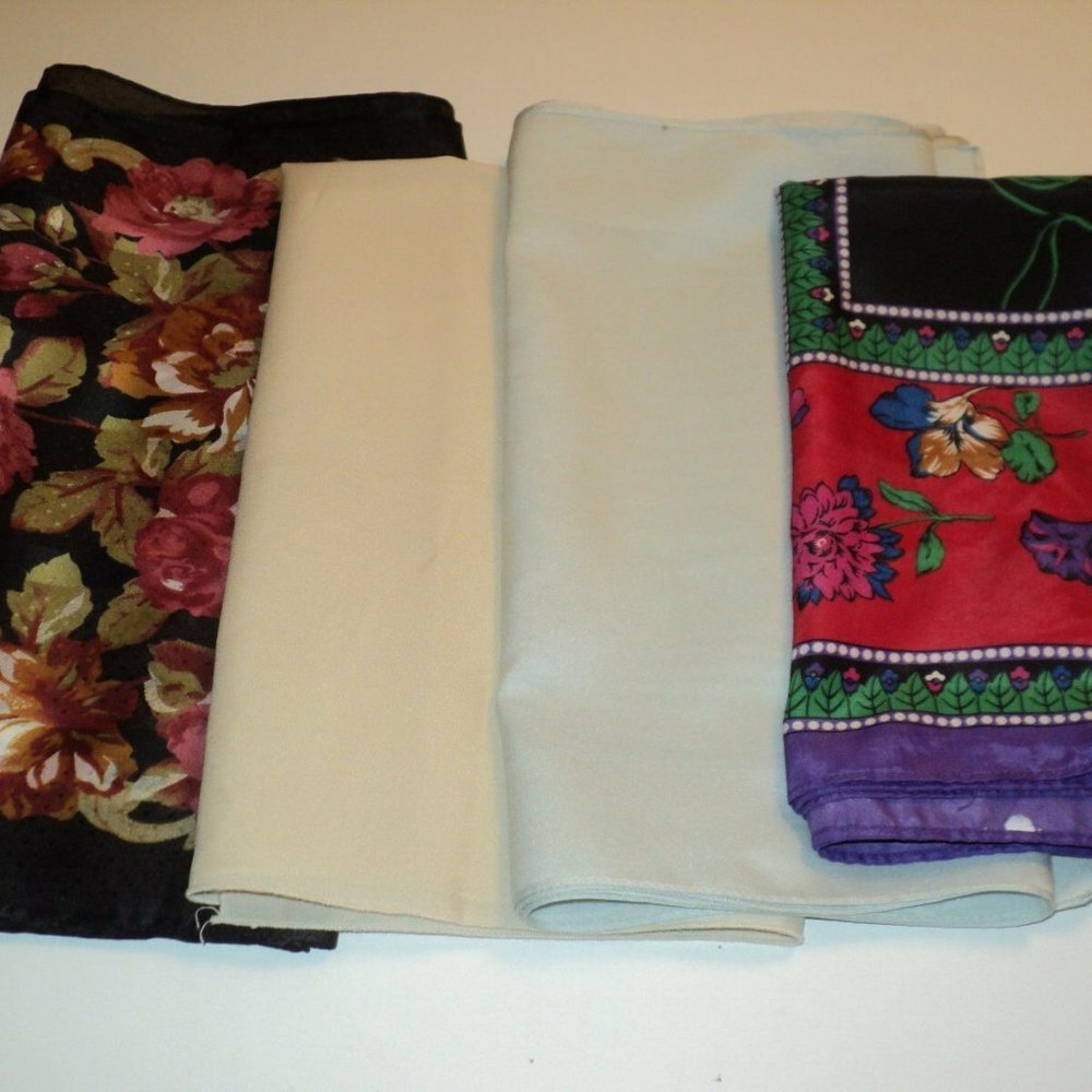 Lot of 4 Scarves SMALL DEFECTS Cream, Blue, Black with Roses, Black & Red Floral